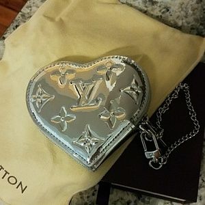 Louis Vuitton silver monogram heart coin purse